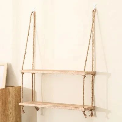 Wooden Floating Shelves For Wall Hanging Rope Storage For Plants  Home Decor 5