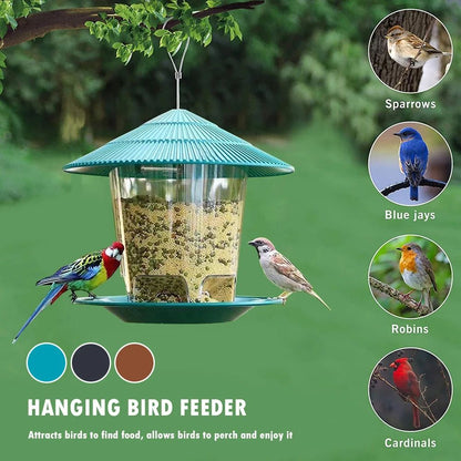 Automatic Foot Feeding Bird Feeder Outdoor Hanging Nut Dispenser with Multiple Feeding Holes and Food Container