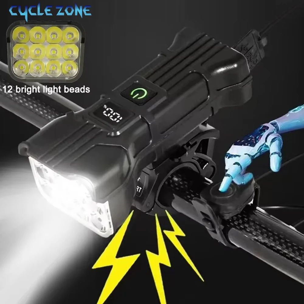 Bike Light Rechargeable Bicycle Front Light, 8 LED MTB Headlamp with 6 Modes, USB Type-C Powered Safety Lamp for Night