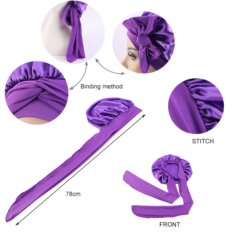 New Satin Sleeping Cap For Women Solid Wide Band Stretch Bonnet For Hair Care  Night Protection 3