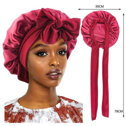 New Satin Sleeping Cap For Women Solid Wide Band Stretch Bonnet For Hair Care  Night Protection 7