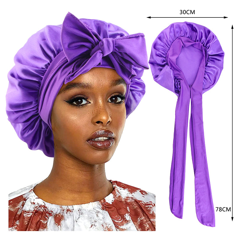 New Satin Sleeping Cap For Women Solid Wide Band Stretch Bonnet For Hair Care  Night Protection 8