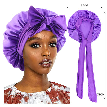New Satin Sleeping Cap For Women Solid Wide Band Stretch Bonnet For Hair Care  Night Protection 8
