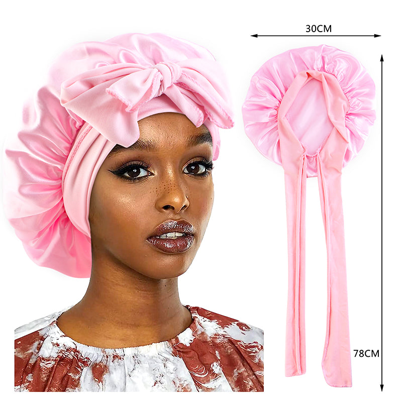New Satin Sleeping Cap For Women Solid Wide Band Stretch Bonnet For Hair Care  Night Protection 10