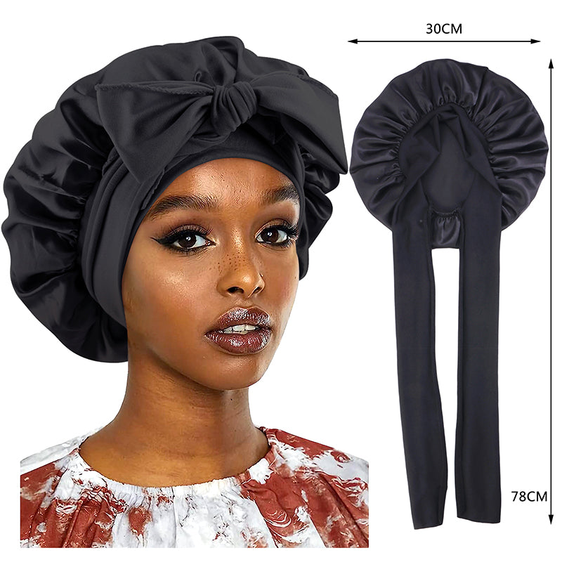 New Satin Sleeping Cap For Women Solid Wide Band Stretch Bonnet For Hair Care  Night Protection 11