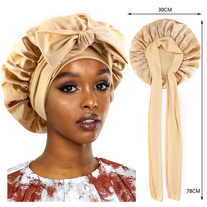 New Satin Sleeping Cap For Women Solid Wide Band Stretch Bonnet For Hair Care  Night Protection 12
