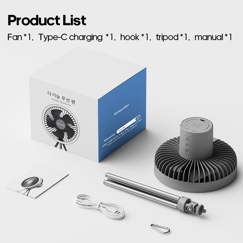 Rechargeable Camping Fan With Power Bank  LED Light Portable Desktop  Ceiling Fan 10000mAh Battery