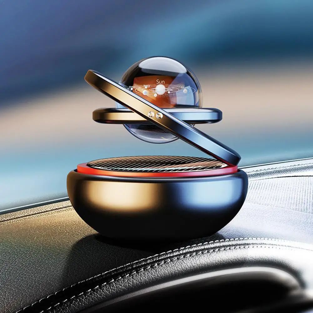 Solar Car Aromatherapy Ornament with Double Suspended Crystal Ball, Rotating Car Perfume Diffuser