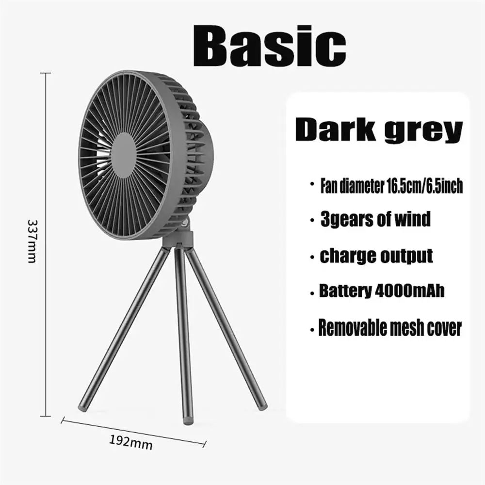 Rechargeable Camping Fan With Power Bank  LED Light Portable Desktop  Ceiling Fan 10000mAh Battery  6