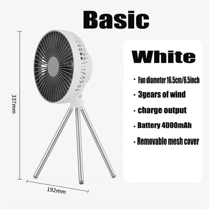 Rechargeable Camping Fan With Power Bank  LED Light Portable Desktop  Ceiling Fan 10000mAh Battery  7