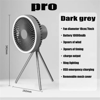 Rechargeable Camping Fan With Power Bank  LED Light Portable Desktop  Ceiling Fan 10000mAh Battery  8
