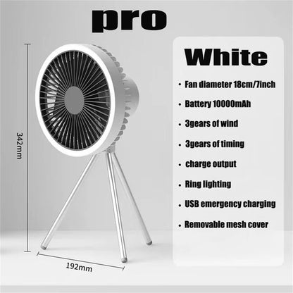 Rechargeable Camping Fan With Power Bank  LED Light Portable Desktop  Ceiling Fan 10000mAh Battery  9