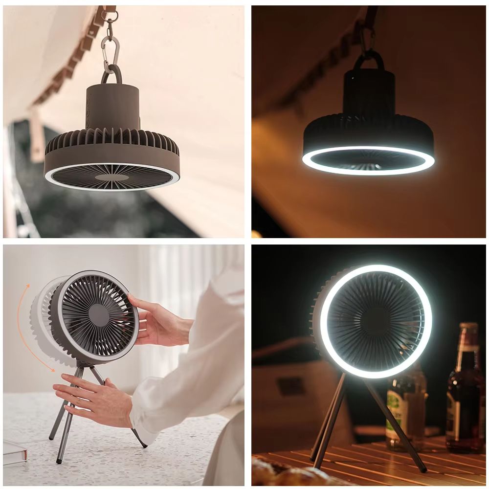 Rechargeable Camping Fan With Power Bank  LED Light Portable Desktop  Ceiling Fan 10000mAh Battery  1
