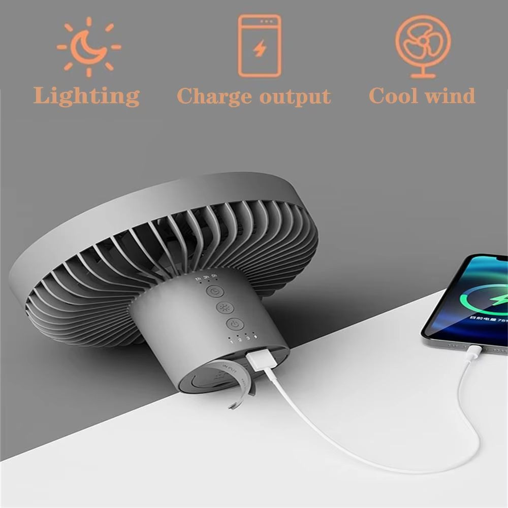 Rechargeable Camping Fan With Power Bank  LED Light Portable Desktop  Ceiling Fan 10000mAh Battery  3
