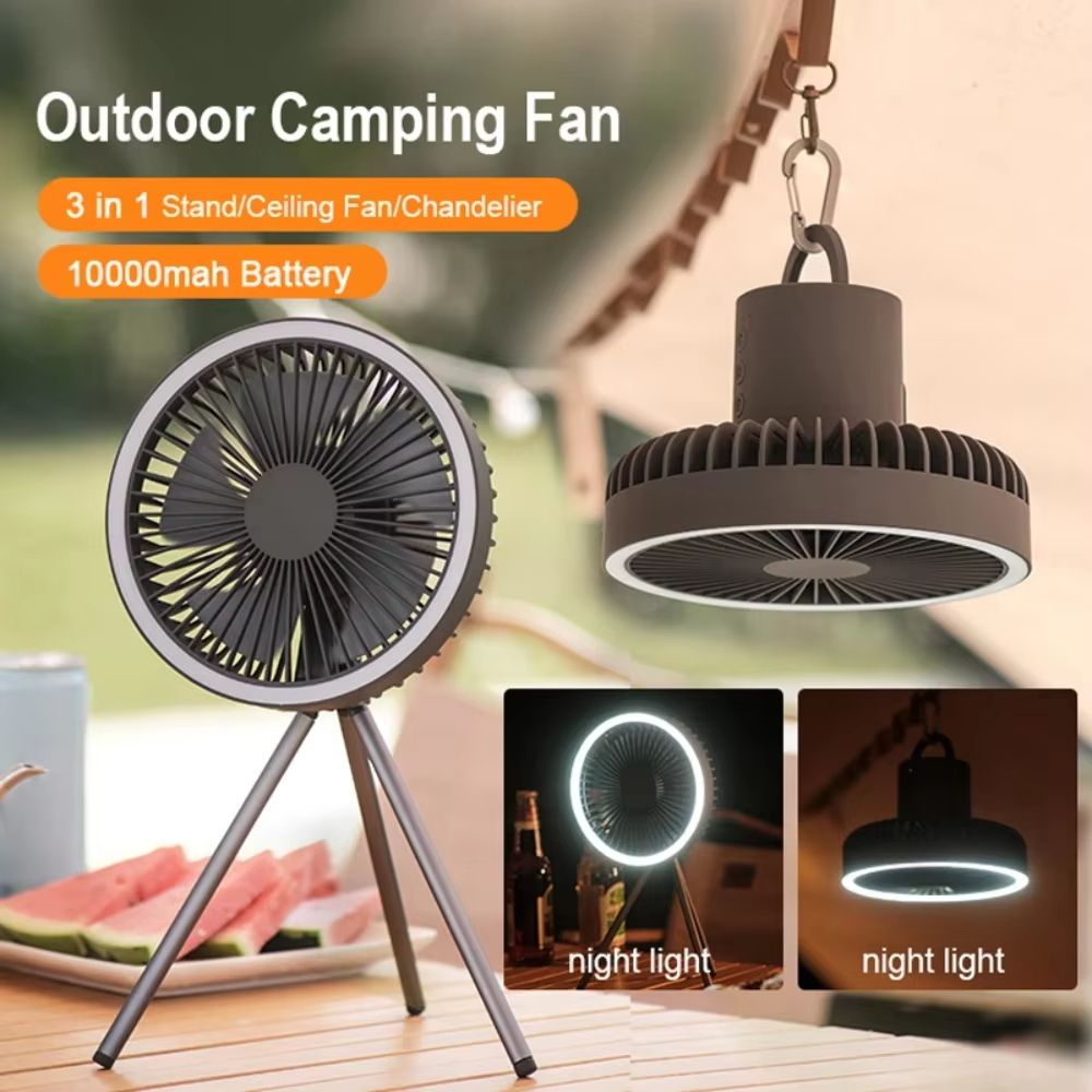Rechargeable Camping Fan With Power Bank  LED Light Portable Desktop  Ceiling Fan 10000mAh Battery  2