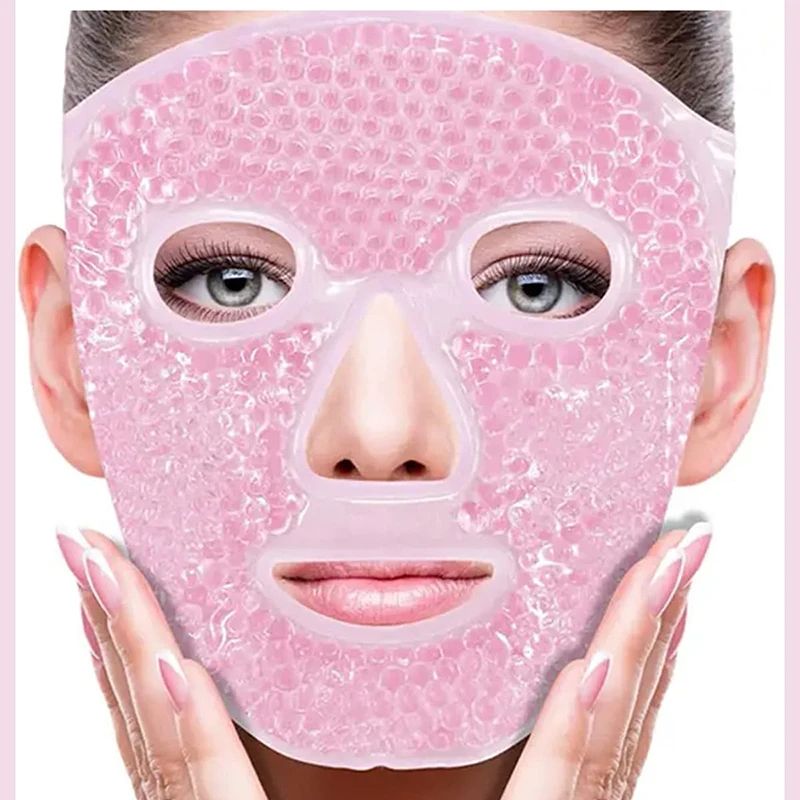 Reusable Gel Bead Full Face Massage Mask, Hot and Cold Ice Compress for Puffy Eyes, Migraines, and Skin Care