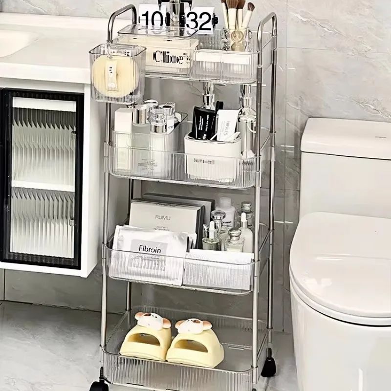 Trolley Storage Rack Transparent Movable Organizer With Hanging Basket For Bathroom Kitchen  Makeup 2