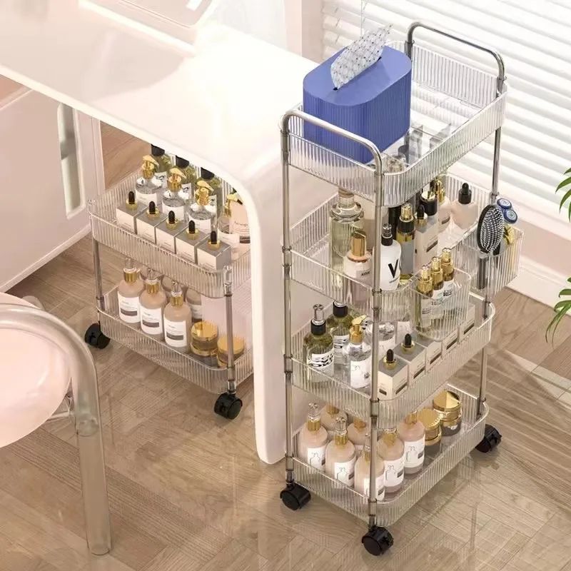 Trolley Storage Rack Transparent Movable Organizer With Hanging Basket For Bathroom Kitchen  Makeup 3