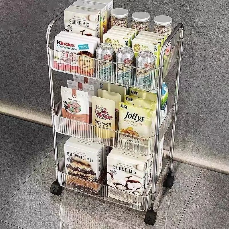 Trolley Storage Rack Transparent Movable Organizer With Hanging Basket For Bathroom Kitchen  Makeup 5
