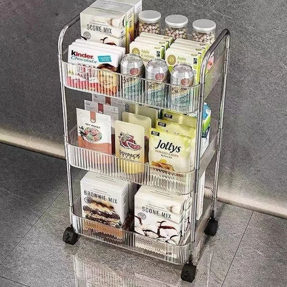 Trolley Storage Rack Transparent Movable Organizer With Hanging Basket For Bathroom Kitchen  Makeup 5
