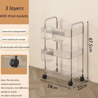 Trolley Storage Rack Transparent Movable Organizer With Hanging Basket For Bathroom Kitchen  Makeup 7
