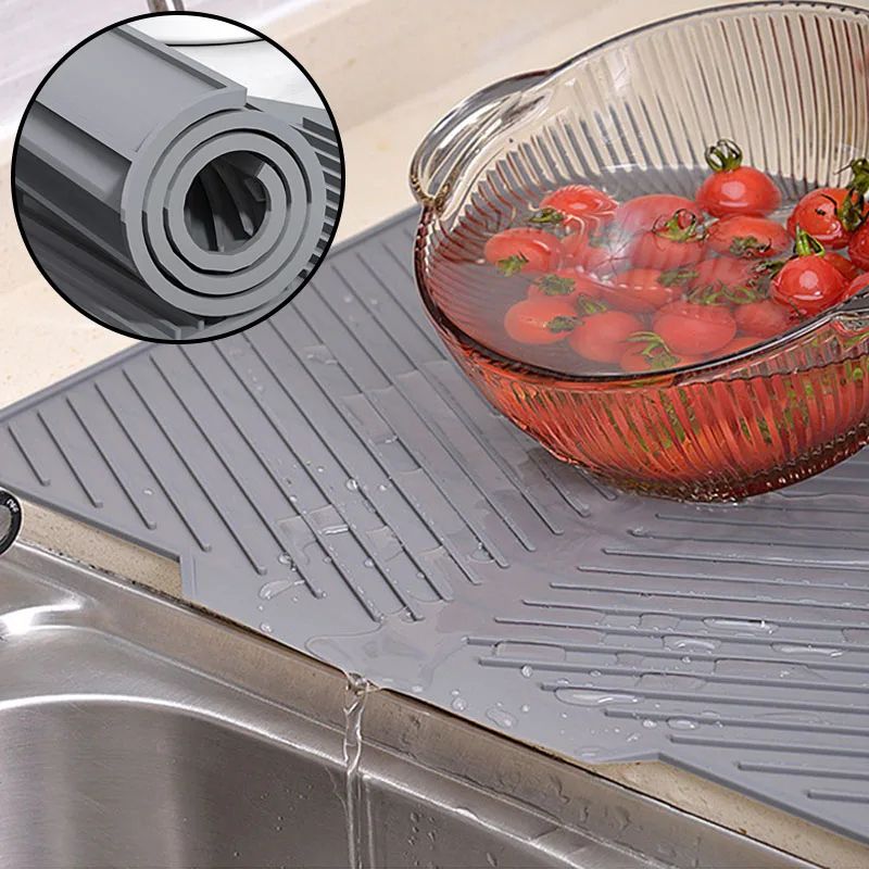 Silicone Draining Board Mat Drying Pad  Folding HeatResistant Kitchen Countertop Mat With Raised Ed 2