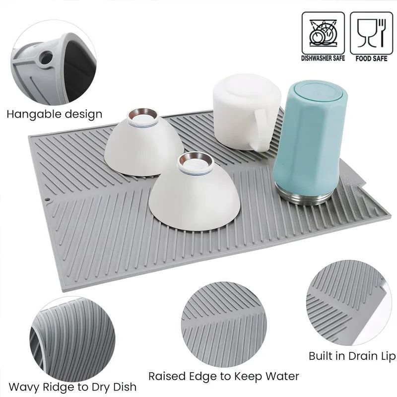 Silicone Draining Board Mat Drying Pad  Folding HeatResistant Kitchen Countertop Mat With Raised Ed 5