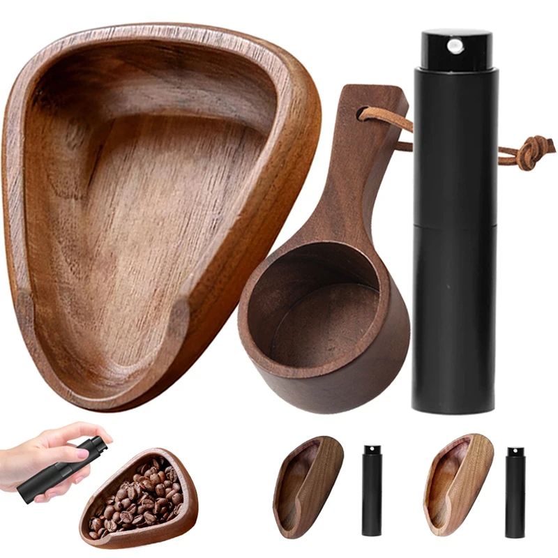 Multifunctional Wooden Coffee Bean Dosing Cup & Light Spray Bottle Barista Set, Enhance Brewing Coffee Experience