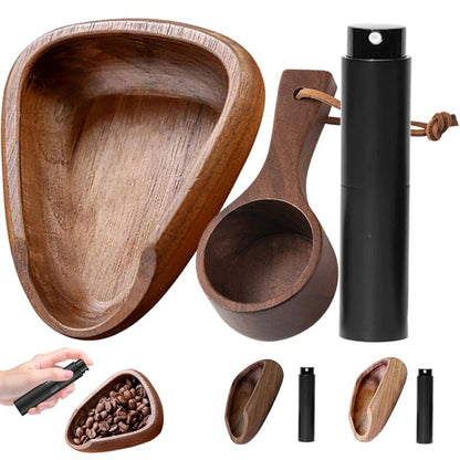 Multifunctional Wooden Coffee Bean Dosing Cup & Light Spray Bottle Barista Set, Enhance Brewing Coffee Experience
