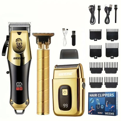 Professional Three-Piece Hair Clippers Set for Men, USB Rechargeable Trimmer, Ideal for Home Use, Fade Cuts & For Beard