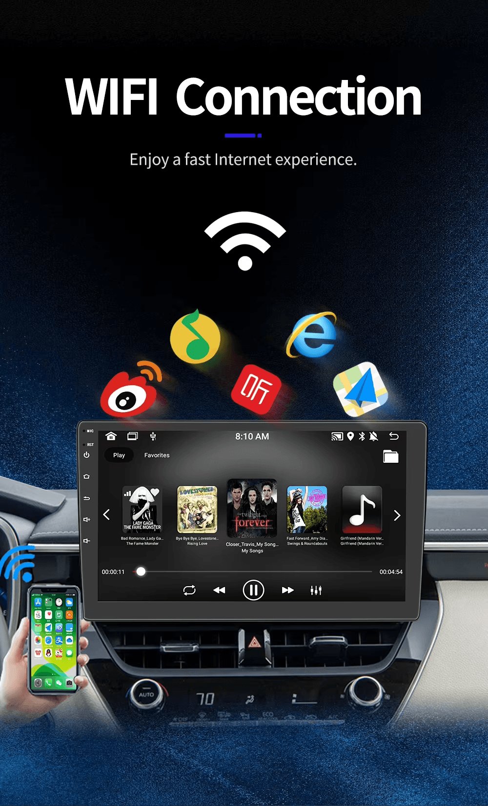 Android Car Radio Multimedia Player With GPS Wireless CarPlay Android Auto WiFi Bluetooth And HD IP 2