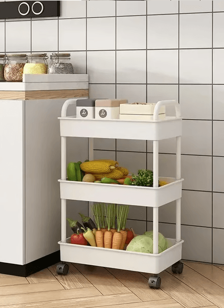 Kitchen and bathroom spacesaving mobile storage rack