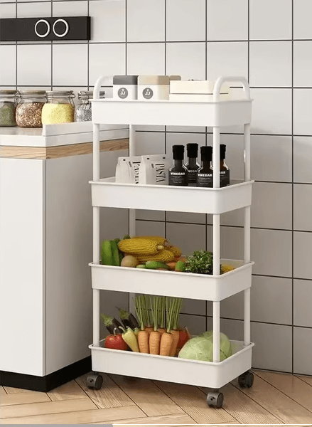 Mobile multilayer storage rack for kitchen use