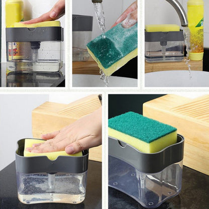 Portable Soap Dispenser for Kitchen Detergent Press  Dishwashing Pot Cleaner with Pak Clean Cloth