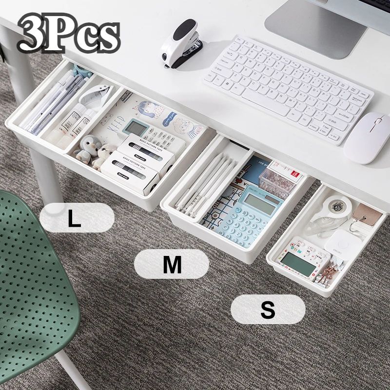 Hidden Storage Box, Self-Adhesive Desk Drawer Organizer for Stationery & Cosmetics
