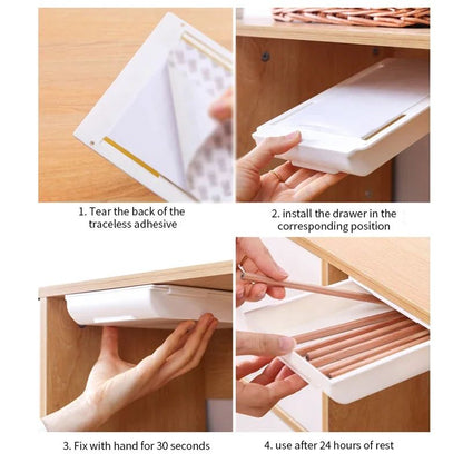 Hidden Storage Box SelfAdhesive Desk Drawer Organizer For Stationery  Cosmetics 3