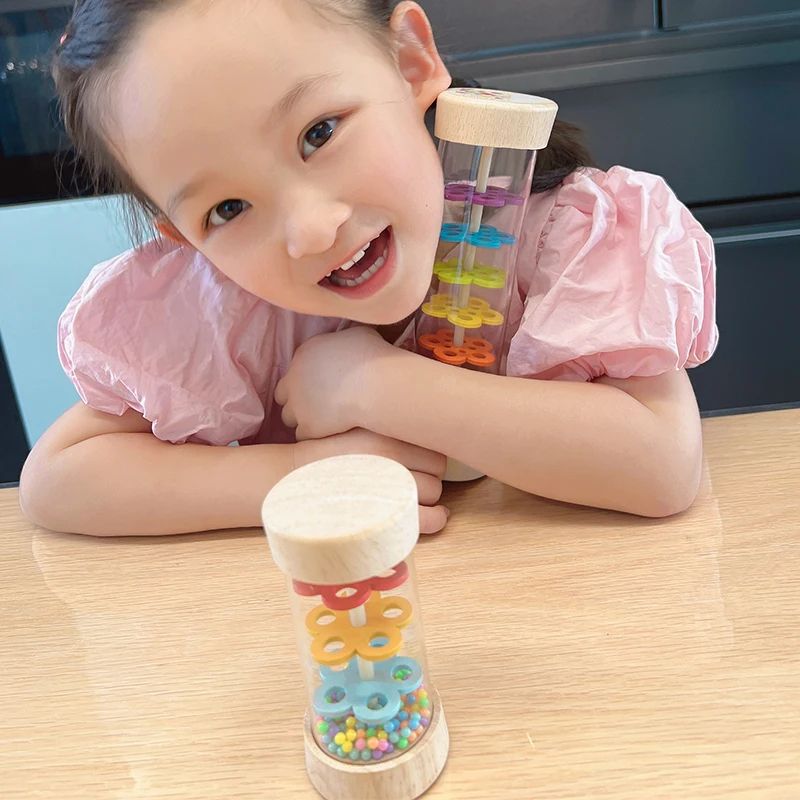 Montessori Baby Rain Stick Colorful Wooden Hourglass Rattle For Sensory  Educational Play 2