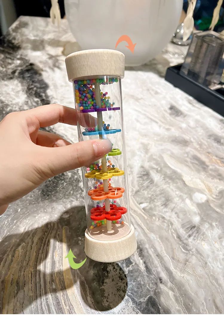 Montessori Baby Rain Stick Colorful Wooden Hourglass Rattle For Sensory  Educational Play 3