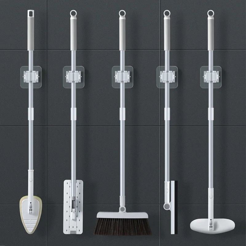WallMounted Waterproof Mop Rack Traceless Broom Hanger  Mop Storage Rack Kitchen Bathroom Suction H 4