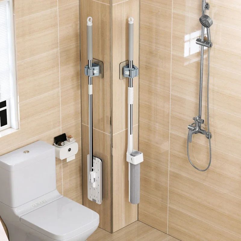 WallMounted Waterproof Mop Rack Traceless Broom Hanger  Mop Storage Rack Kitchen Bathroom Suction H 1
