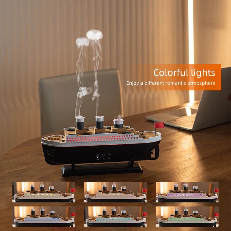 Titanic Ship Model Ultrasonic Air Humidifier Jellyfish Smoke Ring Spray Diffuser Essential Oil Arom 2