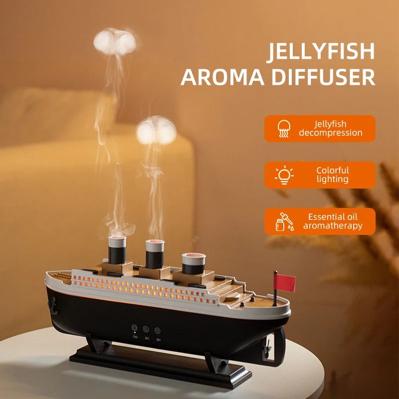 Titanic Ship Model Ultrasonic Air Humidifier Jellyfish Smoke Ring Spray Diffuser Essential Oil Arom 1