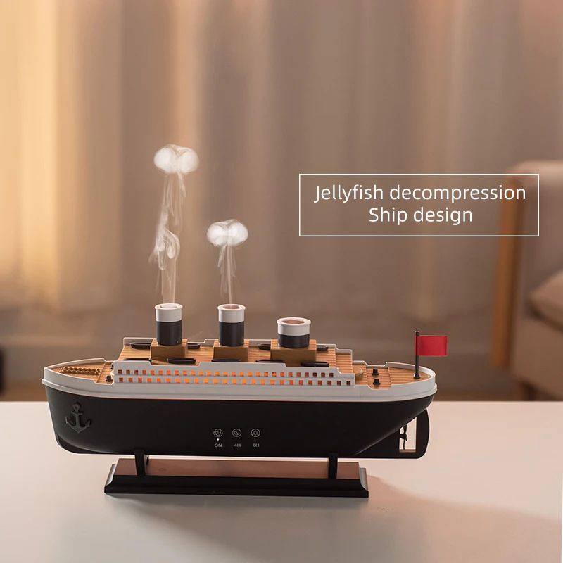 Titanic Ship Model Ultrasonic Air Humidifier Jellyfish Smoke Ring Spray Diffuser Essential Oil Arom 5