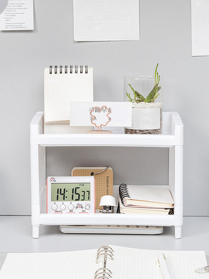 Double Layer Storage Rack Rectangular White Organizing Desk Tray For Cosmetics Stationery  Office S 1