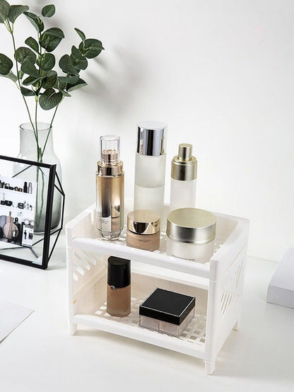 Double Layer Storage Rack Rectangular White Organizing Desk Tray For Cosmetics Stationery  Office S 3