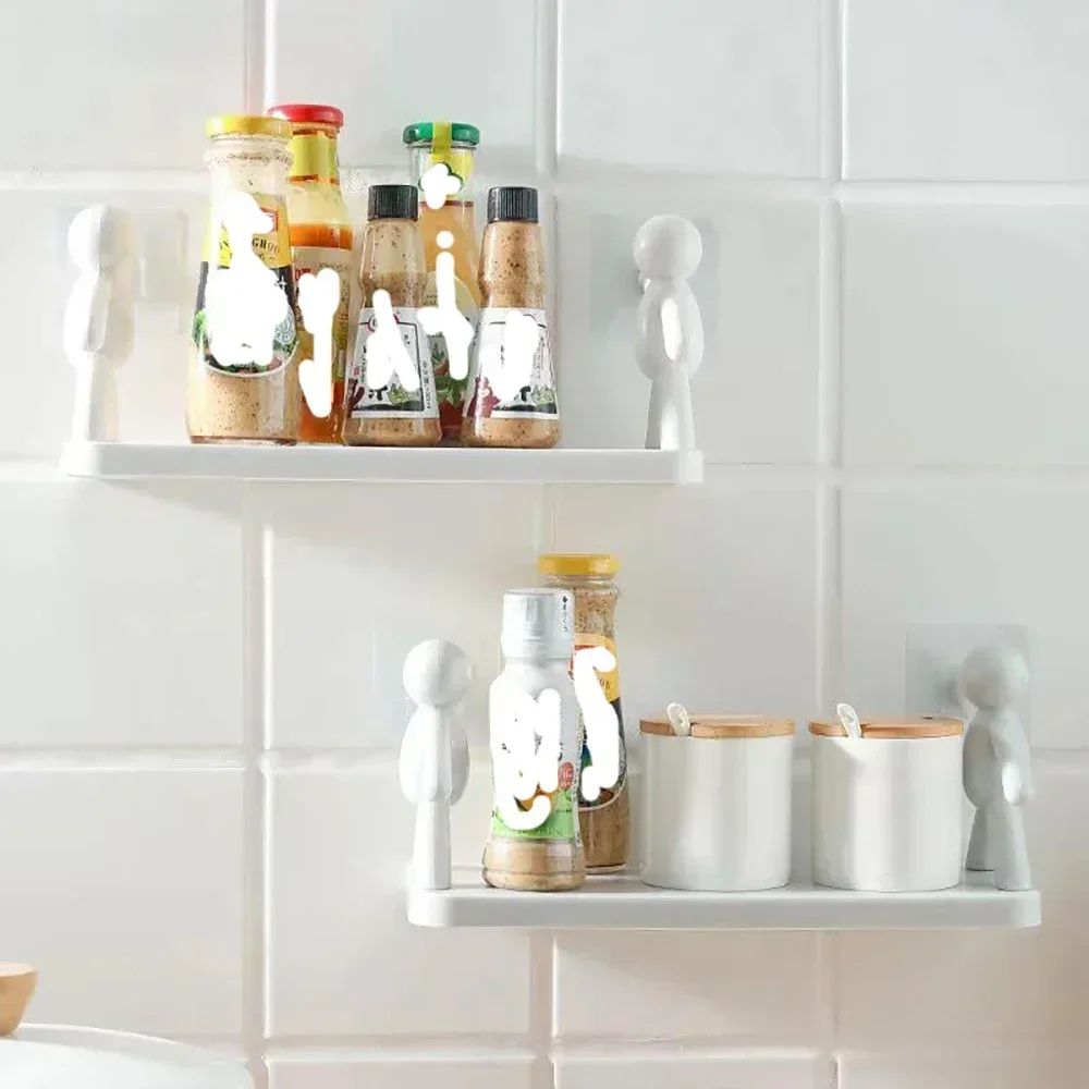 SelfAdhesive Bathroom Shampoo Storage Rack Wall Mounted Plastic Shelf Organizer NoDrill Support Hol 4