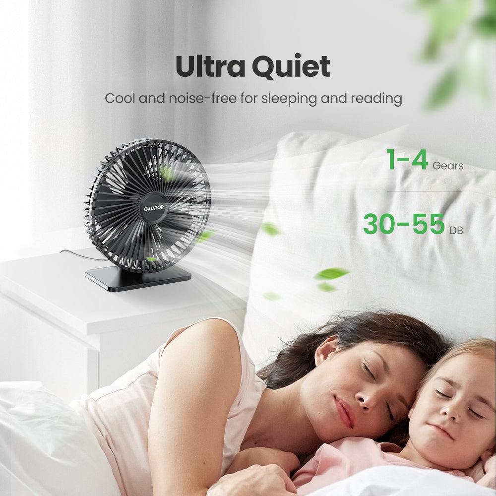 Gaiatop Portable USB Desk Fan, 90° Adjustable, Ultra-Quiet 4-Speed Cooling Fan for Home, Office & Travel