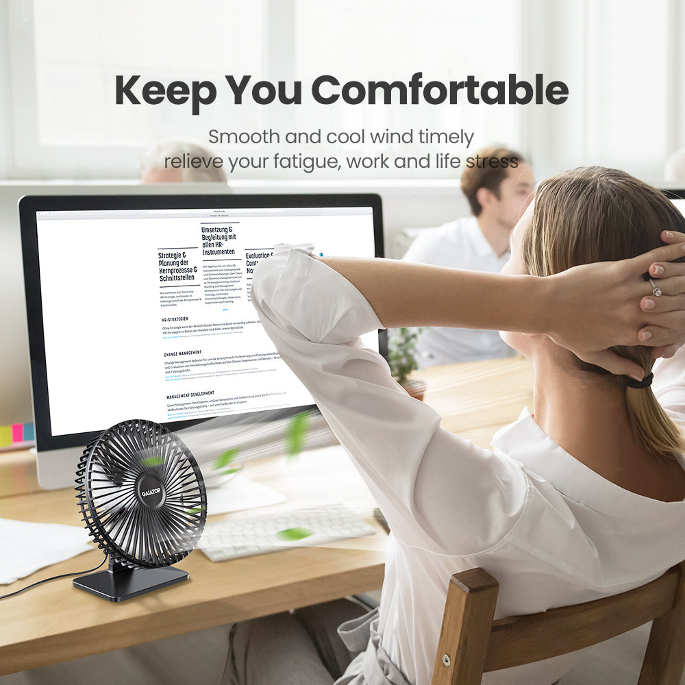 Gaiatop Portable USB Desk Fan, 90° Adjustable, Ultra-Quiet 4-Speed Cooling Fan for Home, Office & Travel