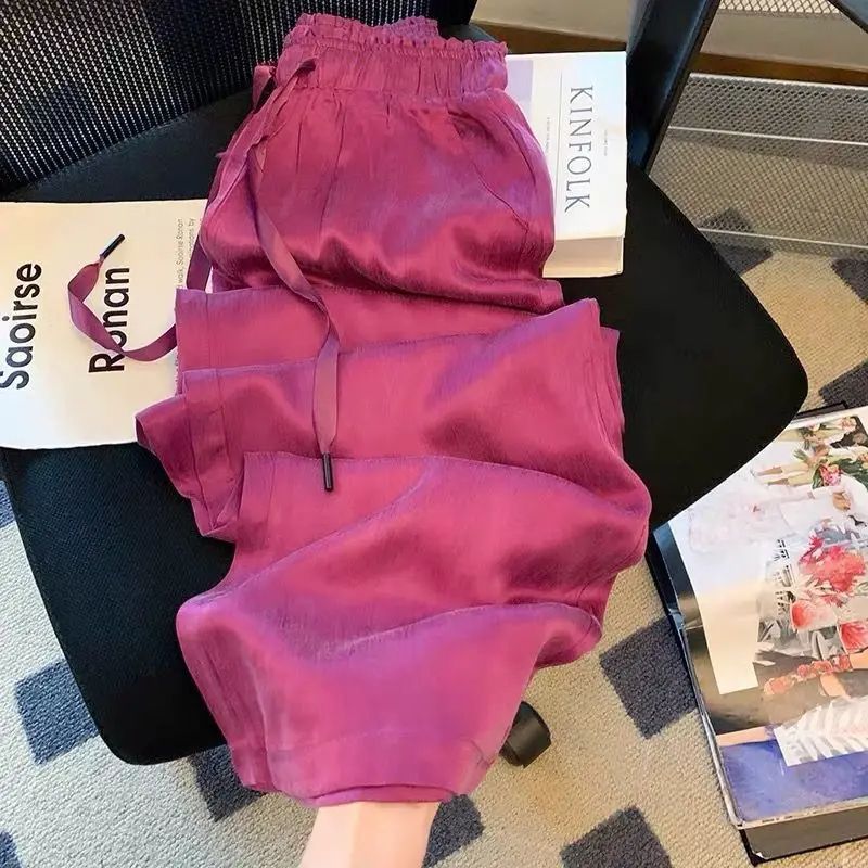 Acetic Acid Ice Silk Wide Leg Pants New Summer Thin Satin Casual Trousers For Women High Waisted St 5