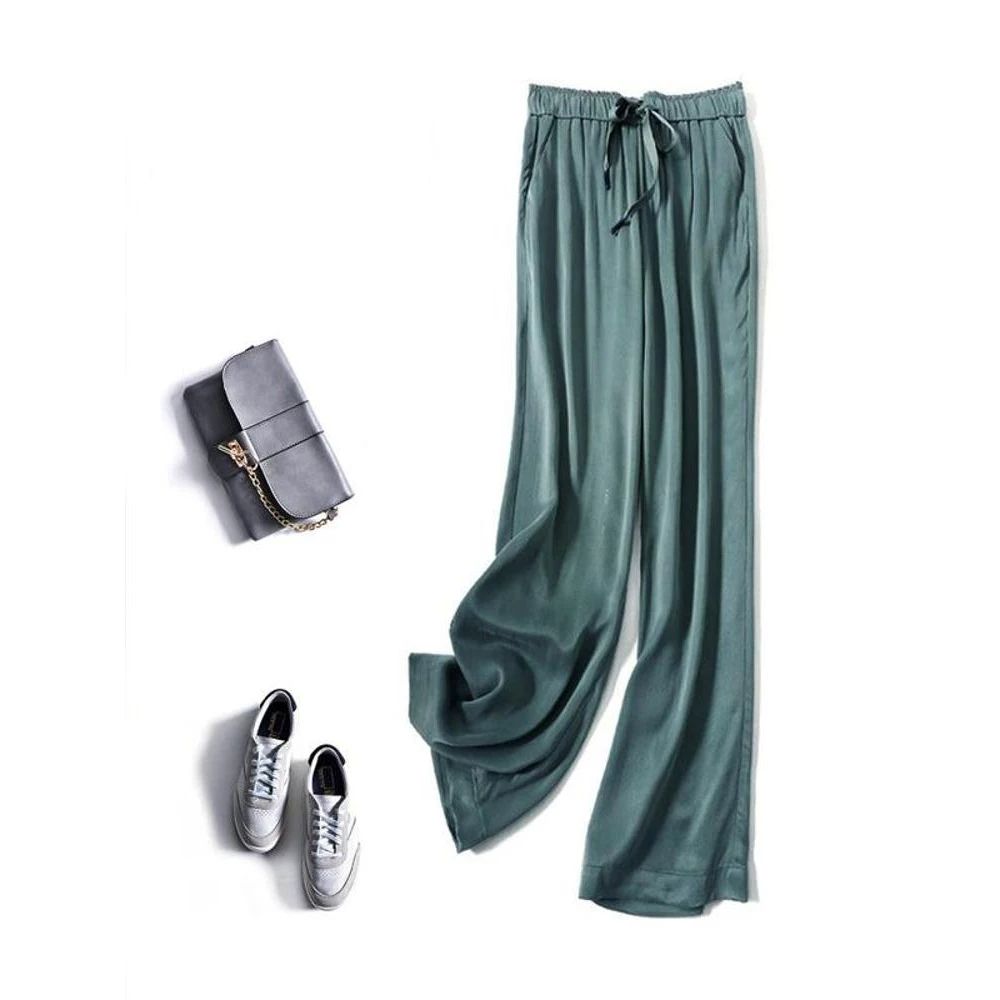 Acetic Acid Ice Silk Wide Leg Pants,New Summer Thin Satin Casual Trousers for Women, High Waisted, Straight Leg,